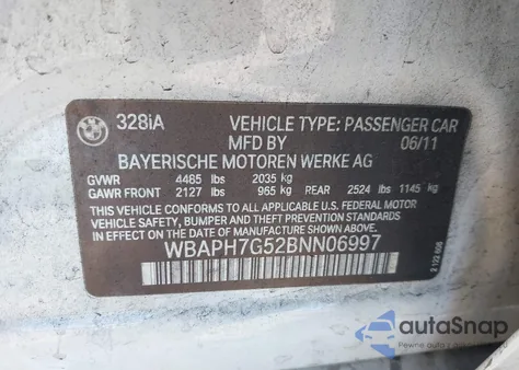 2011 BMW 328I from USA, damaged, VIN WBAPH7G52BNN06997